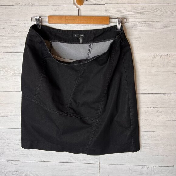 Nic + Zoe Skirt Womens Size 12 Black Asymmetric Geometric Seam Mini Cotton - Picture 15 of 16